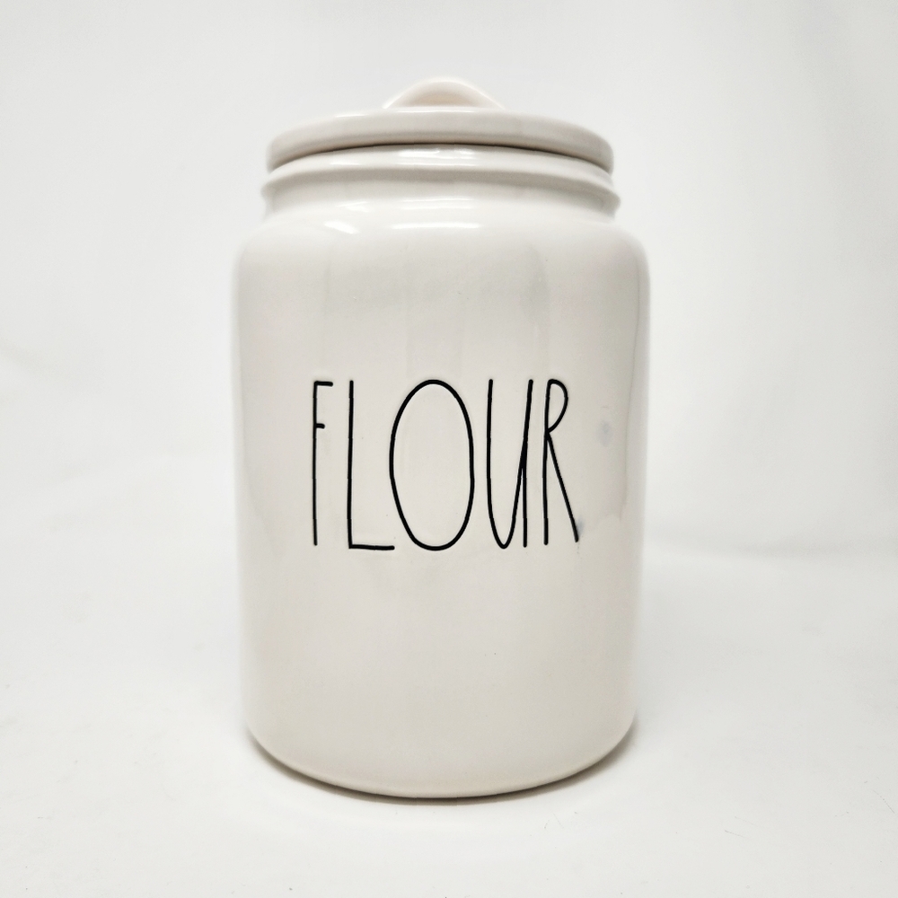 Rae Dunn FLOUR Canister White with large black letters and lid